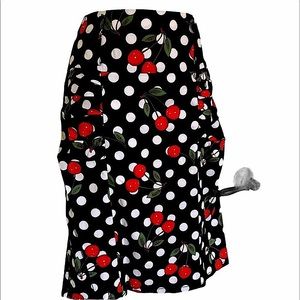 Kate Kasin black & White polkadot cherry skirt L